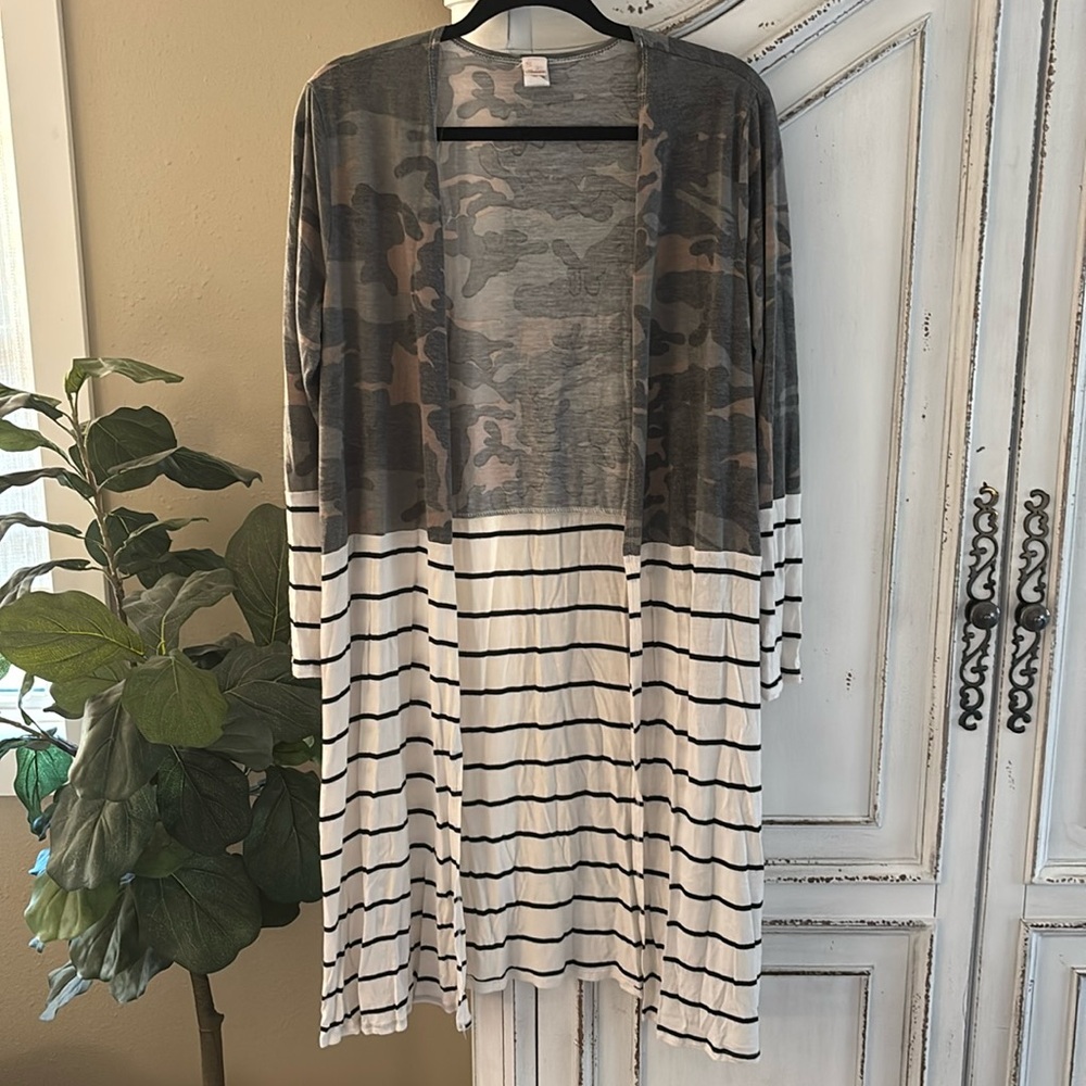 7th Ray Camouflage And Striped Long Sleeve Duster Size Large